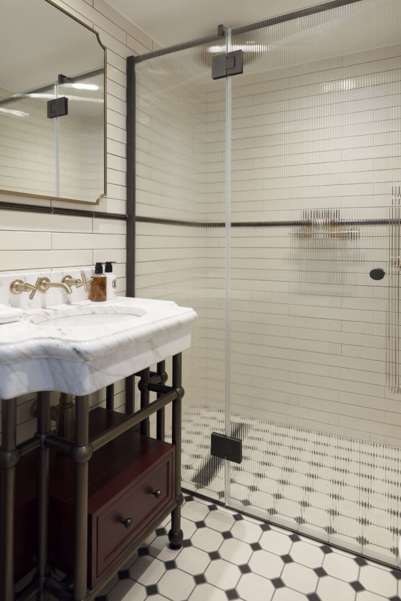 hotel bathroom with waterfall shower head