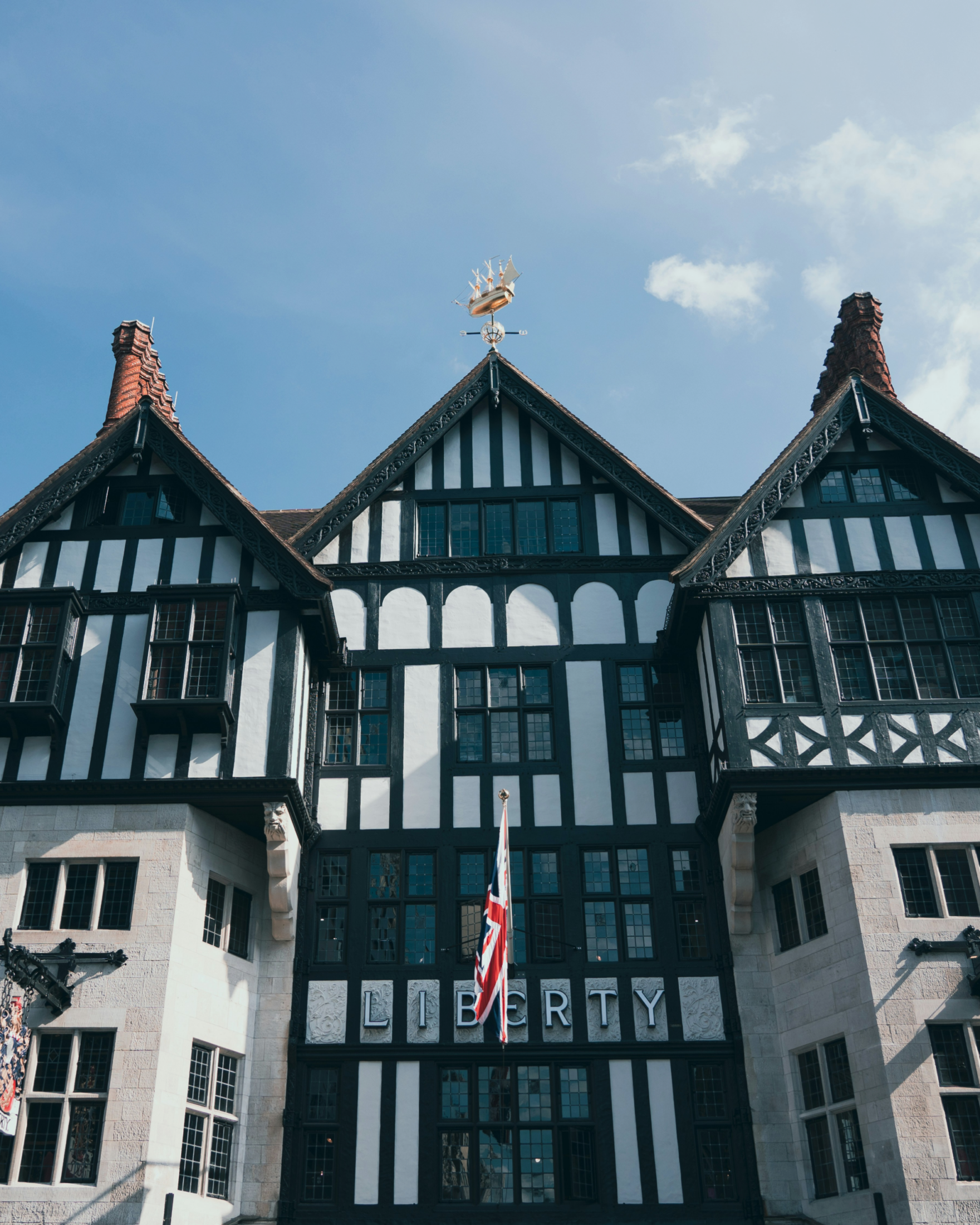 Liberty London building in Soho. A tudor black and white exterior