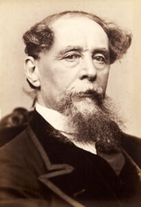 A black and white photograph of Charles Dickens