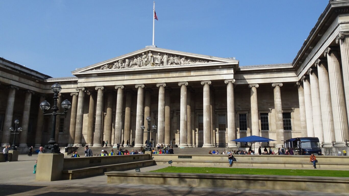 The British Museum building on a warm and sunny day.