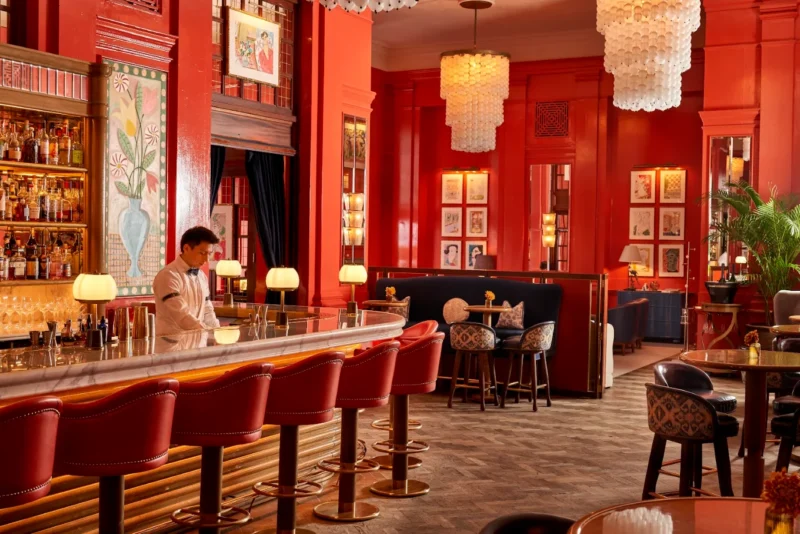 The beautifully decorated bar and seating areas at The Coral Room.